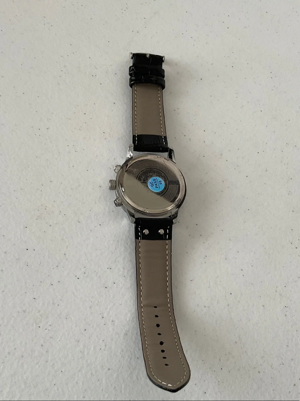 LIGEDESIGN Silver Chronograph Watch with Black Leather Strap